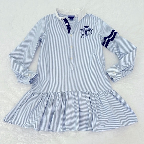 Ralph Lauren Other - Ralph Lauren Girls Blue White Striped Cotton Oxford Shirtdress Size 8 Dress
